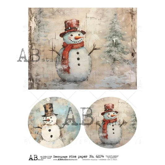 Rustic Snowman Trio (#6174) Rice Paper - AB Studios