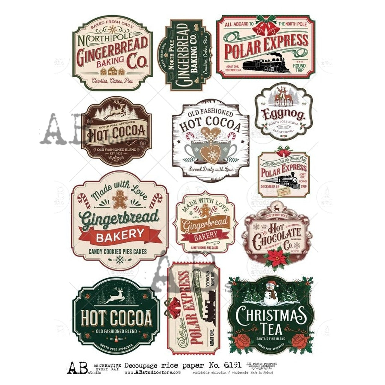 Festive Christmas Labels (#6191) Rice Paper- AB Studios