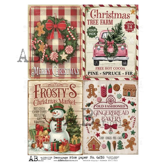 Christmas Sign Quad 3 (#6238) Rice Paper - AB Studio