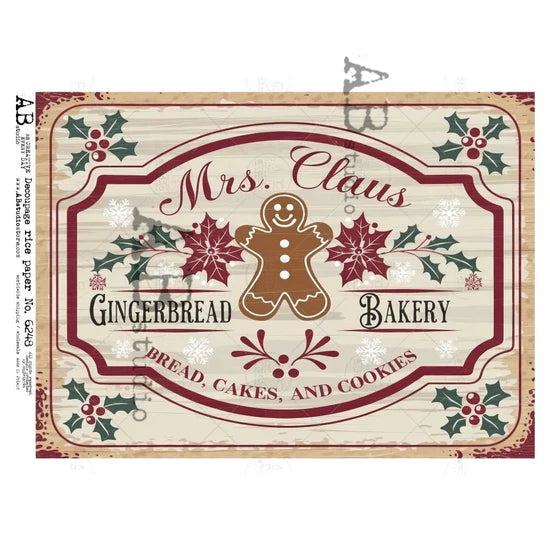 Mrs. Claus Gingerbread Bakery Christmas Sign (#6248) Rice Paper - AB Studio