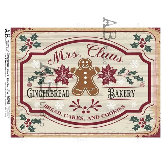Mrs. Claus Gingerbread Bakery Christmas Sign (#6248) Rice Paper - AB Studio