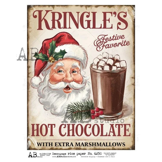 Kringles Hot Chocolate Christmas Sign (#6250) Rice Paper - AB Studio