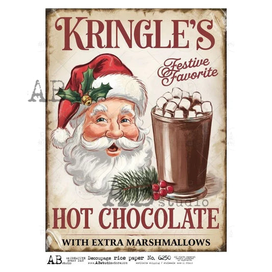 Kringles Hot Chocolate Christmas Sign (#6250) Rice Paper - AB Studio