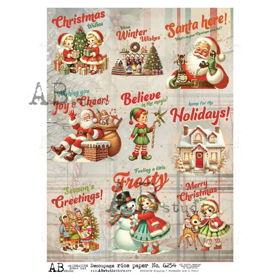 Retro Christmas Greeting Collage (#6254) Rice Paper - AB Studio