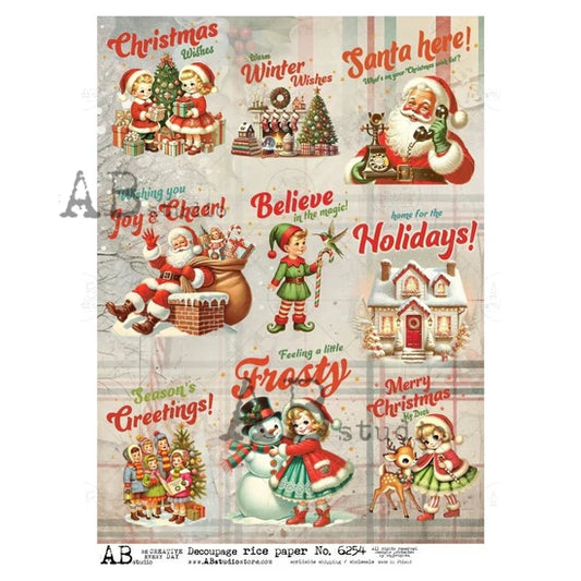 Retro Christmas Greeting Collage (#6254) Rice Paper - AB Studio