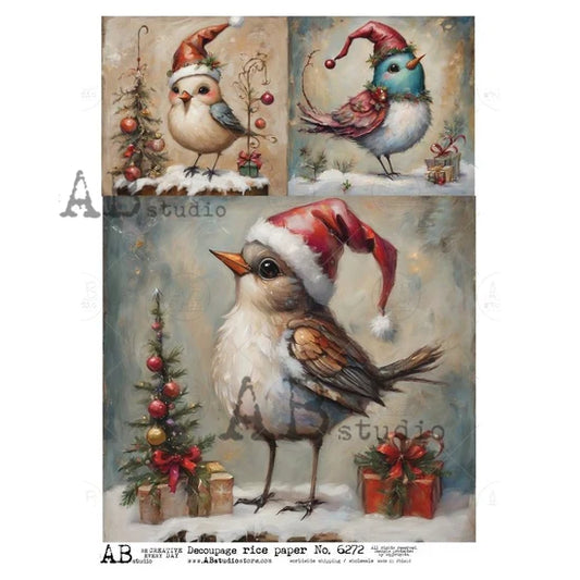 Christmas Bird Trio (#6272) Rice Paper - AB Studios