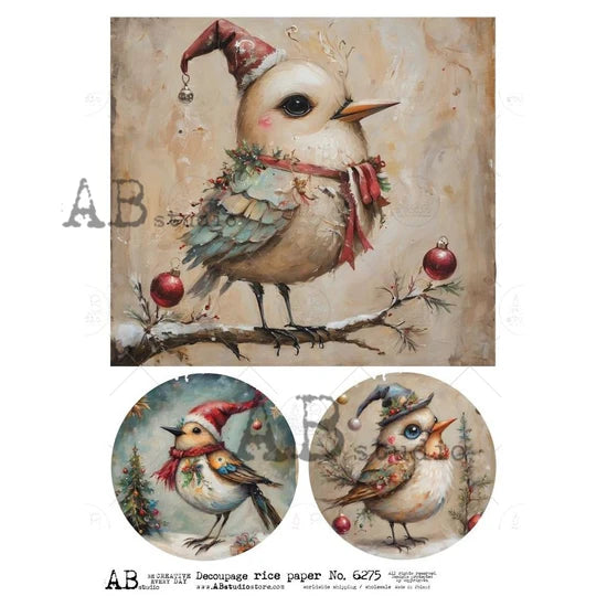 Christmas Crazy Birds Multi (#6275) Rice Paper - AB Studios