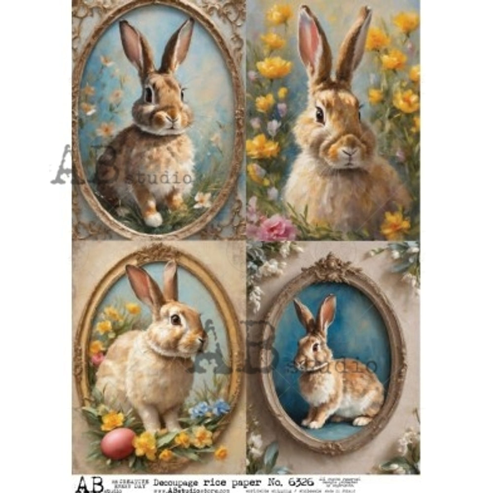 Four Oval Bunny Portraits(#6326) Rice Paper - AB Studios