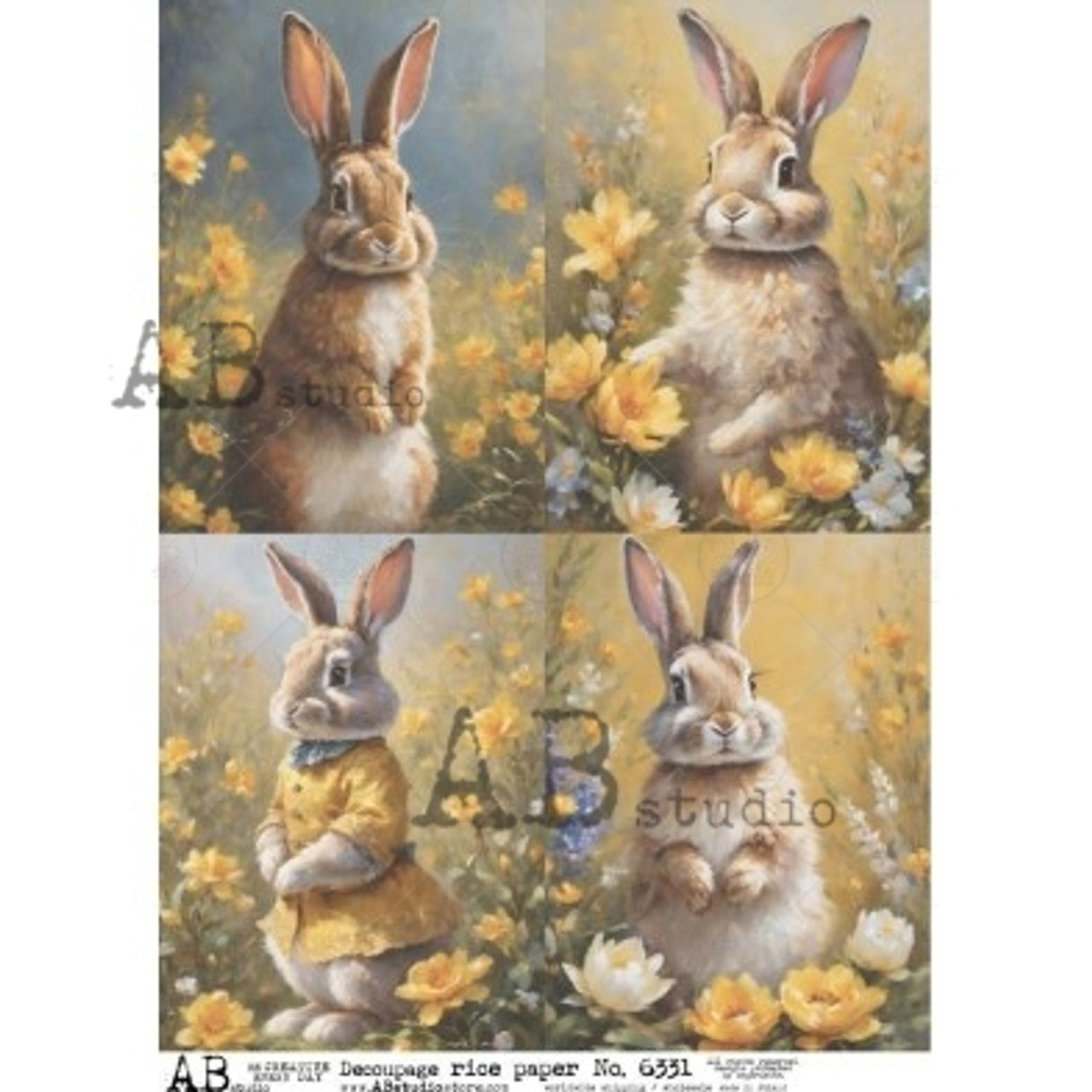 Bunny with Yellow Flowers (#6331) Rice Paper - AB Studios