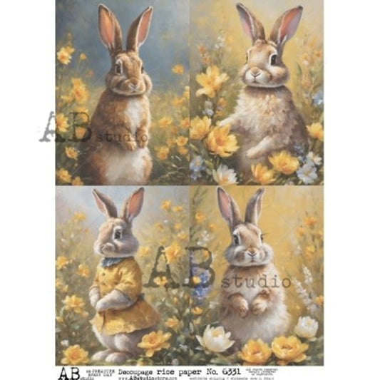 Bunny with Yellow Flowers (#6331) Rice Paper - AB Studios