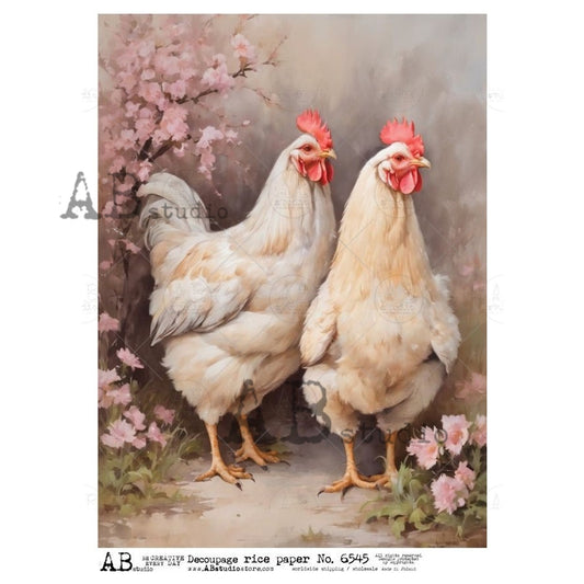 Spring Chickens in Bloom/Pastel Farm Portrait (#6545) Rice Paper - AB Studios