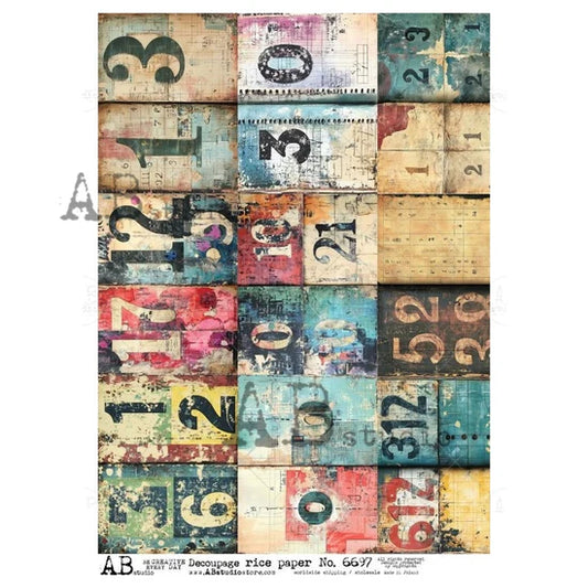 Numbers Collage Grid Edition (#6697) Rice Paper - AB Studios
