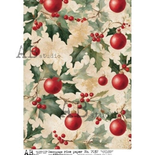 Christmas Ornaments & Holly (#7037) Rice Paper- AB Studios