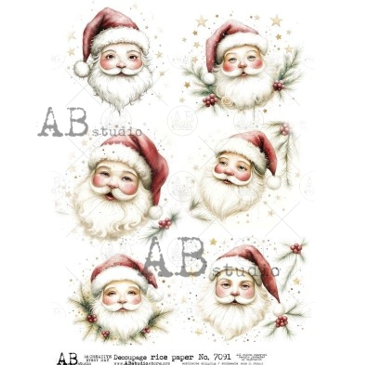 Vintage Santa Faces (#7091) Rice Paper- AB Studios