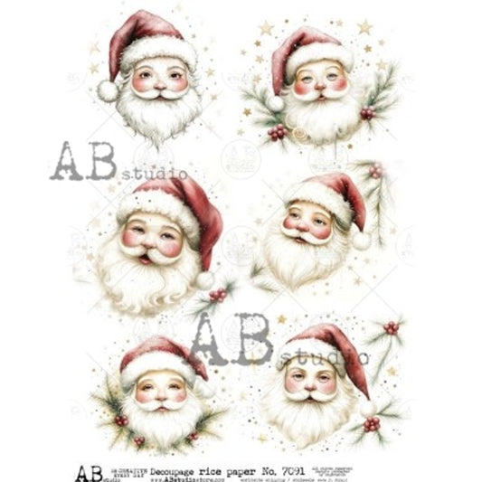 Vintage Santa Faces (#7091) Rice Paper- AB Studios