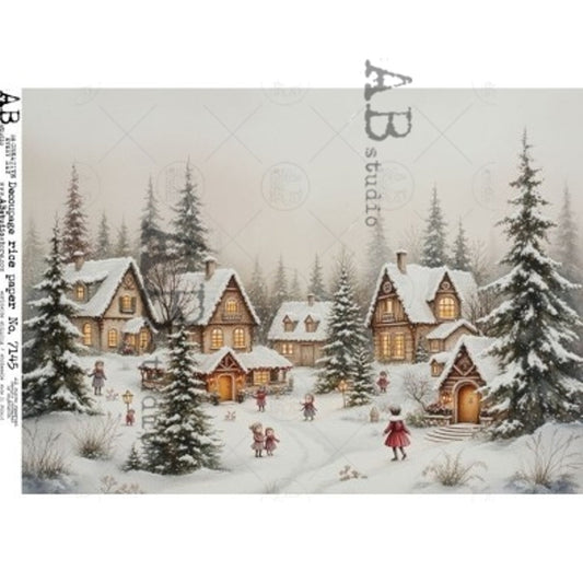 Snowy Village Scene (#7145) Rice Paper- AB Studios  Decoupage Queen