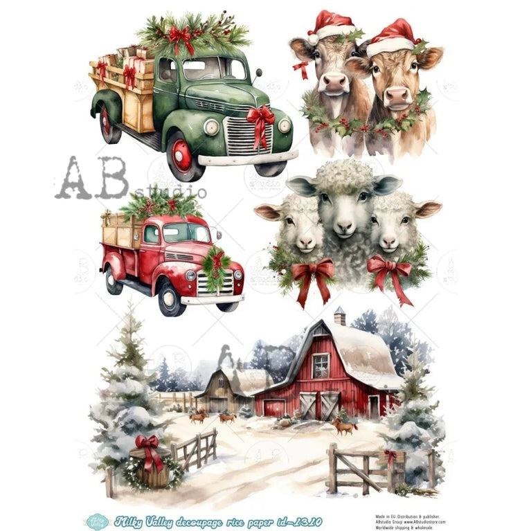 Christmas Farm Friends (#ID1310) Rice Paper - Milky Valley