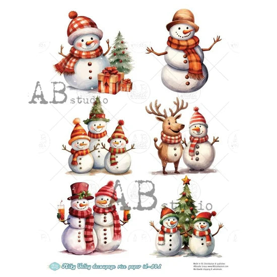 Cozy Snowmen Crew Multi (#ID801) Rice Paper - Milky Valley