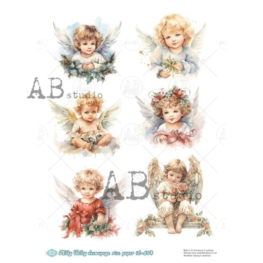 Milky Valley, 6 Children at Christmas Multi (#ID804) Rice Paper - AB Studios