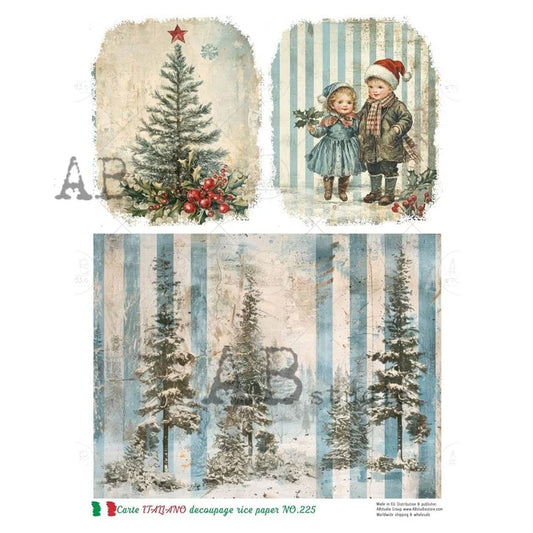 Christmas Trio with Stripes (#225) Rice Paper- Carte Italiano