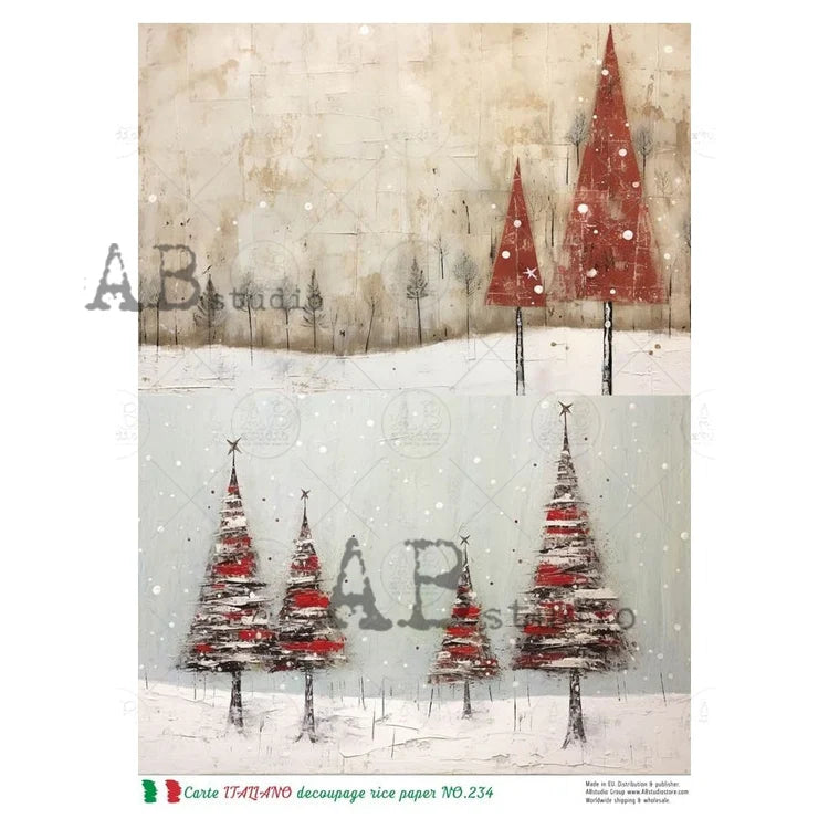 Red Christmas Tree (#234) Rice Paper- Carte Italiano