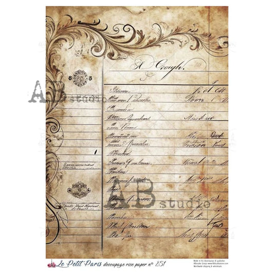 Antique Ledger Frame Rice Paper (251) - Le Petit Paris/AB Studios