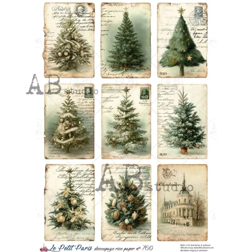 Vintage Christmas Postcards Rice Paper (760) - Le Petit Paris/AB Studios