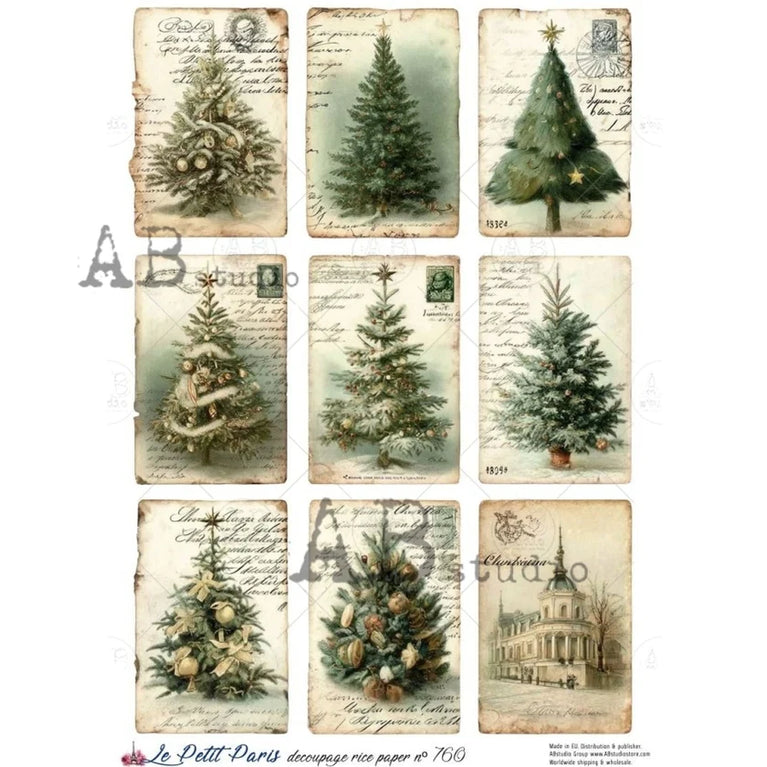 Vintage Christmas Postcards Rice Paper (760) - Le Petit Paris/AB Studios