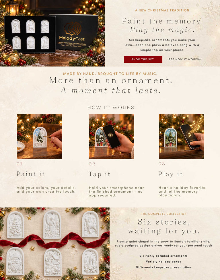 MelodyCast | Paint-Tap-Play Christmas Ornaments (Set of 6) - Decoupage Queen