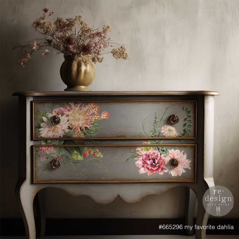 My Favorite Dahlia Maxi Transfer, 12"x12" - ReDesign Decor Transfer