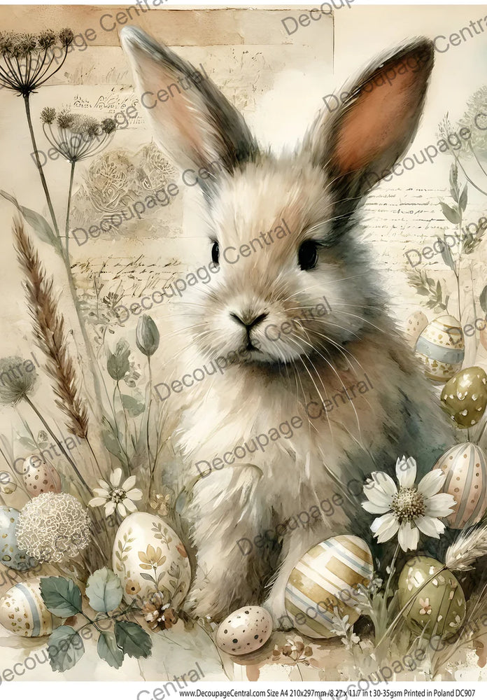 Heirloom Bunny & Painted Eggs Rice Paper (DC907) - Decoupage Central