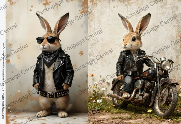 Rebel Bunny Rider Duo Rice Paper (DC916) - Decoupage Central