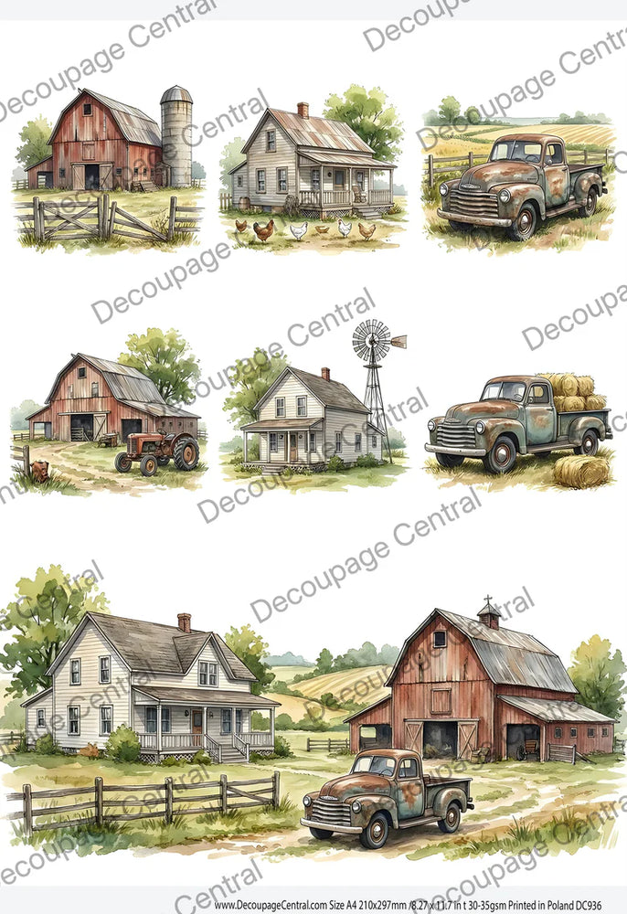 Old Farmstead Vignettes Rice Paper (DC936) - Decoupage Central
