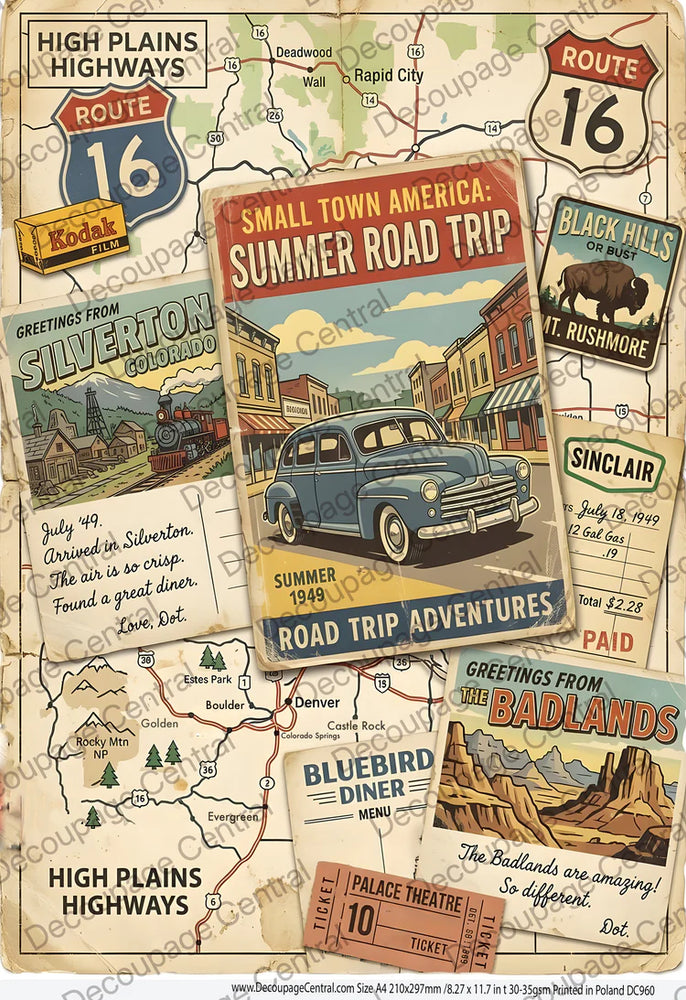 Small Town America Summer Road Trip Rice Paper (DC960) - Decoupage Central