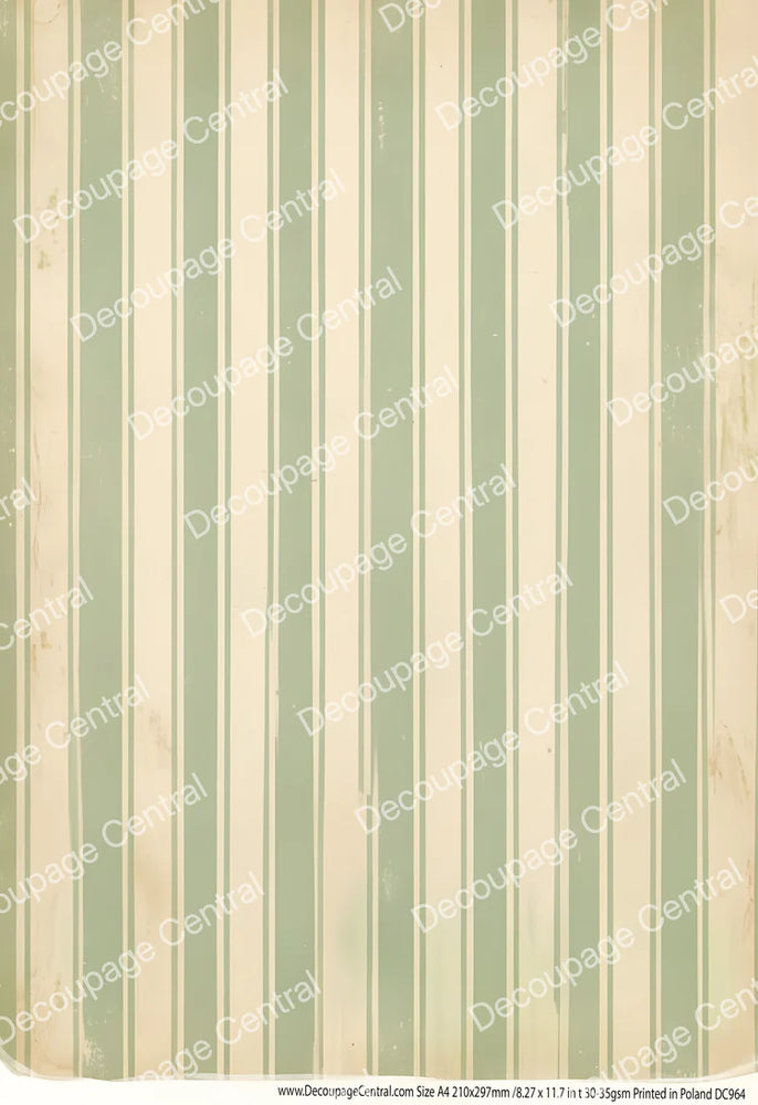 Vintage Green Flour Sack Stripe Rice Paper (DC964)- Decoupage Central