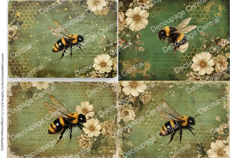 Vintage Bumblebee Quartet Rice Paper (DC973) - Decoupage Central