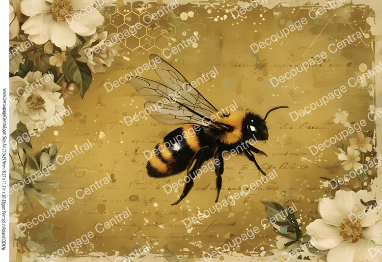 Golden Bee in Bloom Rice Paper (DC976) - Decoupage Central