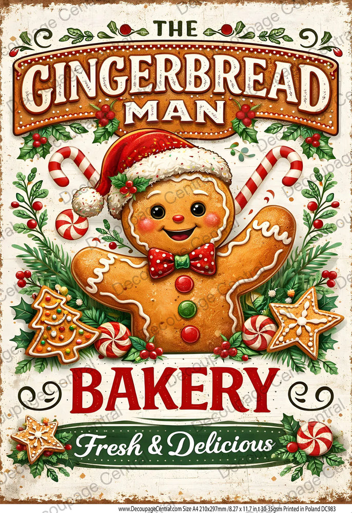 The Gingerbread Man Bakery Rice Paper (DC983) - Decoupage Central