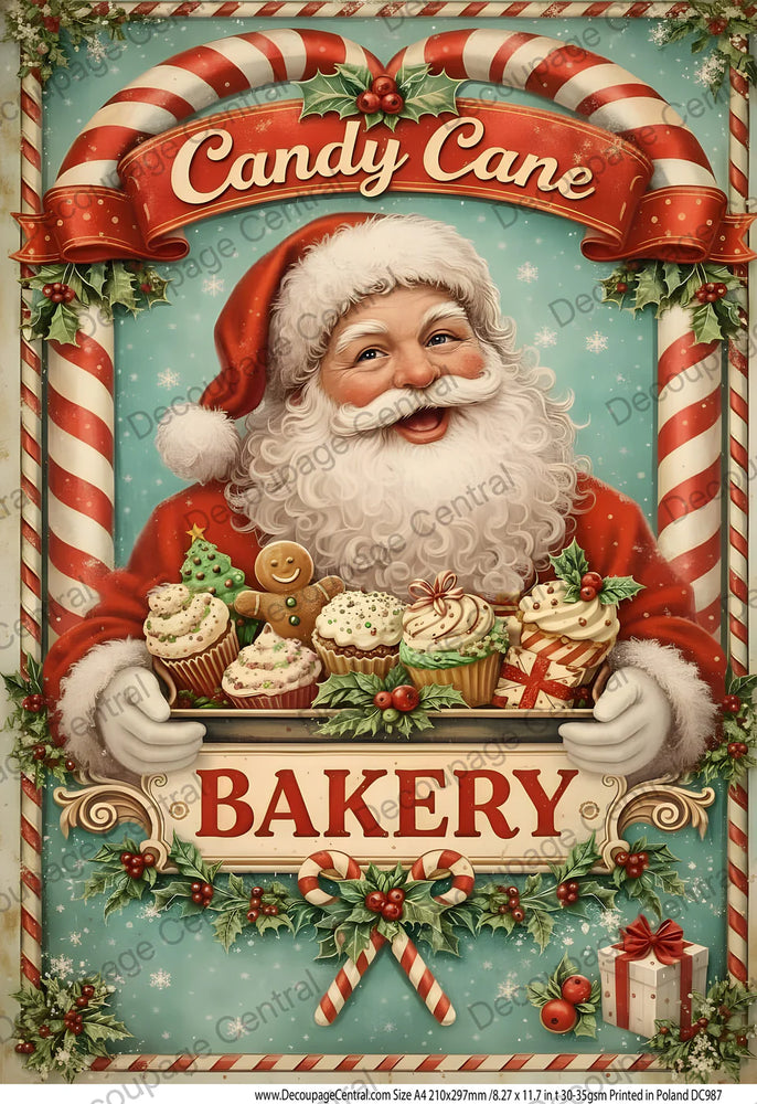 Candy Cane Bakery Santa Rice Paper (DC987) - Decoupage Central