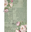 Green Book Page with Pink Peonies (#1789) Rice Paper- AB Studios