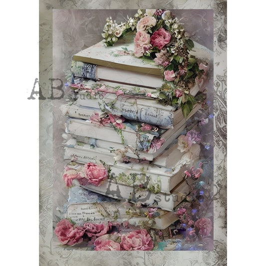 Shabby Chic Stack of Books (#1793) Rice Paper- AB Studios  Decoupage Queen