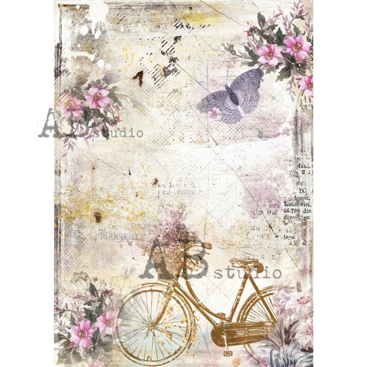 Floral Romantic Bicycle Rice Paper (1820) - Decoupage Queen