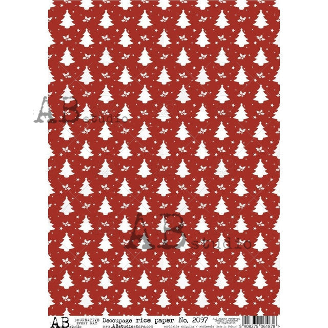 Red Christmas Tree Pattern (#2097) Rice Paper- AB Studios