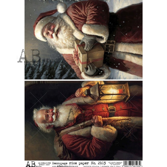 2 Santas (#2103) Rice Paper- AB Studios  Decoupage Queen