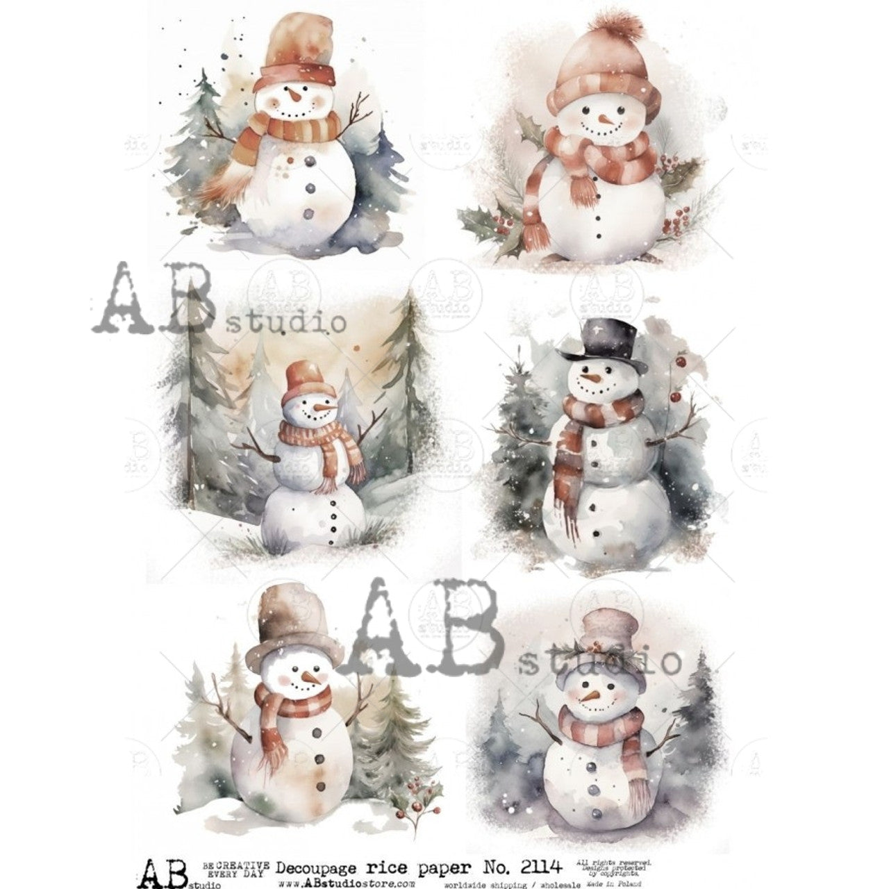 Watercolor Snowman Ornament Rounds (#2114) Rice Paper- AB Studios