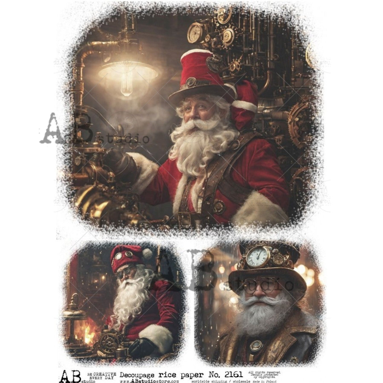 Steampunk Santa's (#2161) Rice Paper- AB Studios  Decoupage Queen