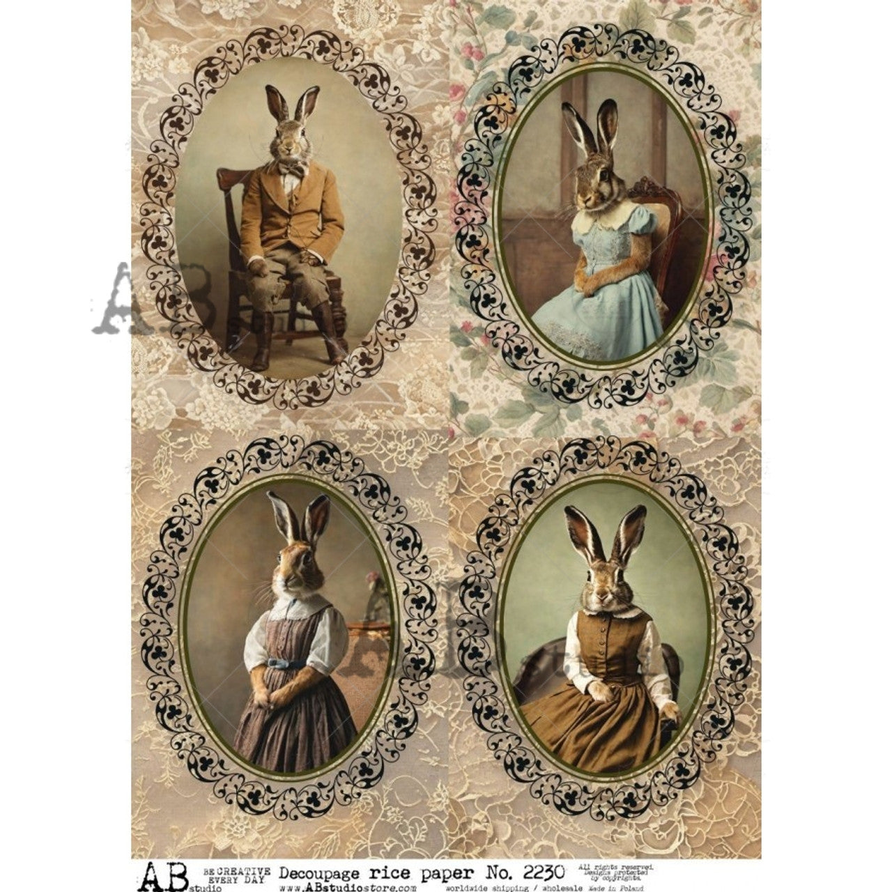Sophisticated Bunny Portraits (#2230) Rice Paper- AB Studios
