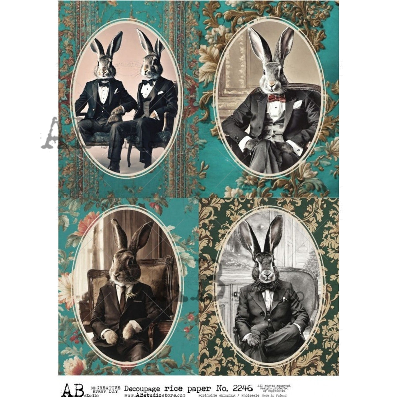 Distinguished Bunny Portraits (#2246) Rice Paper- AB Studios