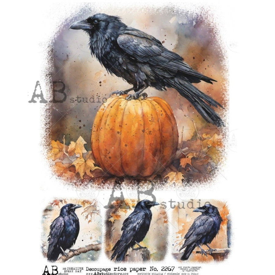 Four Fall Ravens (#2267) Rice Paper- AB Studios