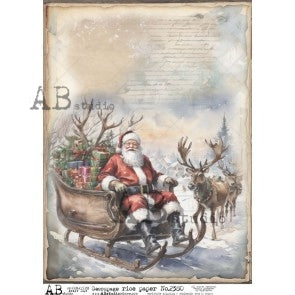 Santa In His Sleigh (#2380) Rice Paper- AB Studios  Decoupage Queen